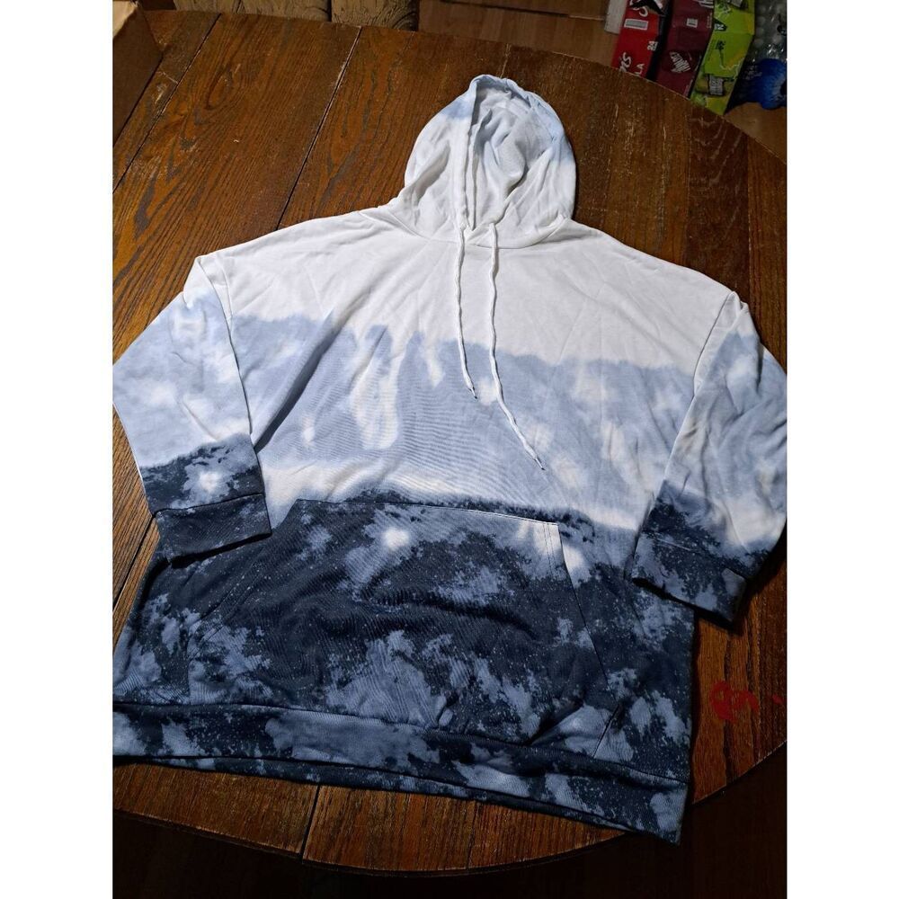 New XL Unisex Blue White Long Sleeve Pullover Fleece Hoodie Sweatshirt w Pocket